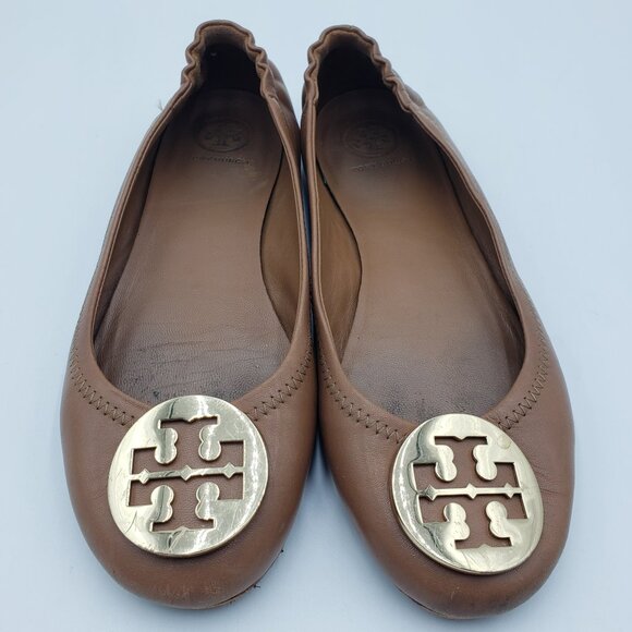 Tory Burch Minnie Travel Ballet Flats 6.5 Womens Slip On Leather Brown - Picture 1 of 13
